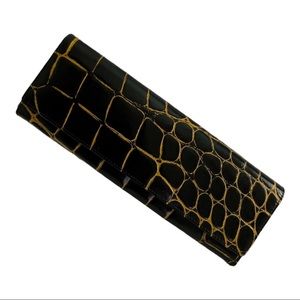 Vintage Leather Black Embossed Gold Design Clutch